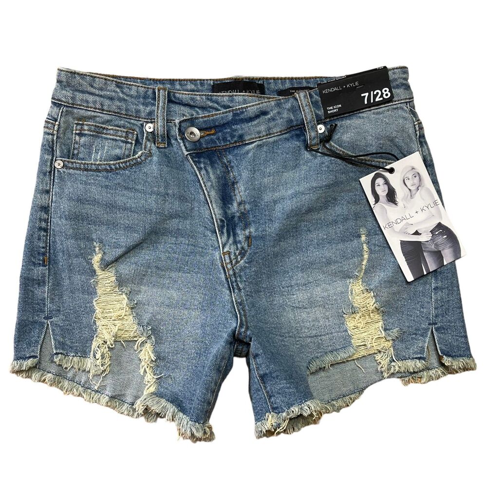 Kendall & Kylie NWT The Icon Jean Shorts Size 7/28 Denim Frayed Hem Distressed